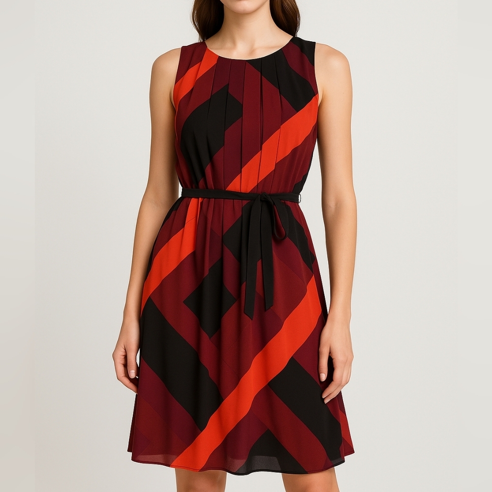 Jennifer Lopez Sleeveless A Line Geometric Pleated Dress Size 6